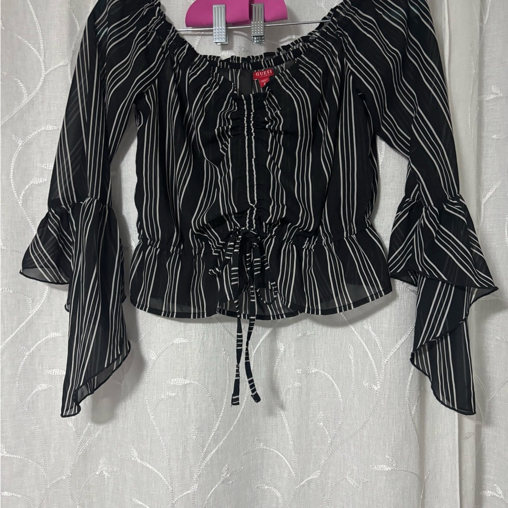 Black and White Striped Women's Top
